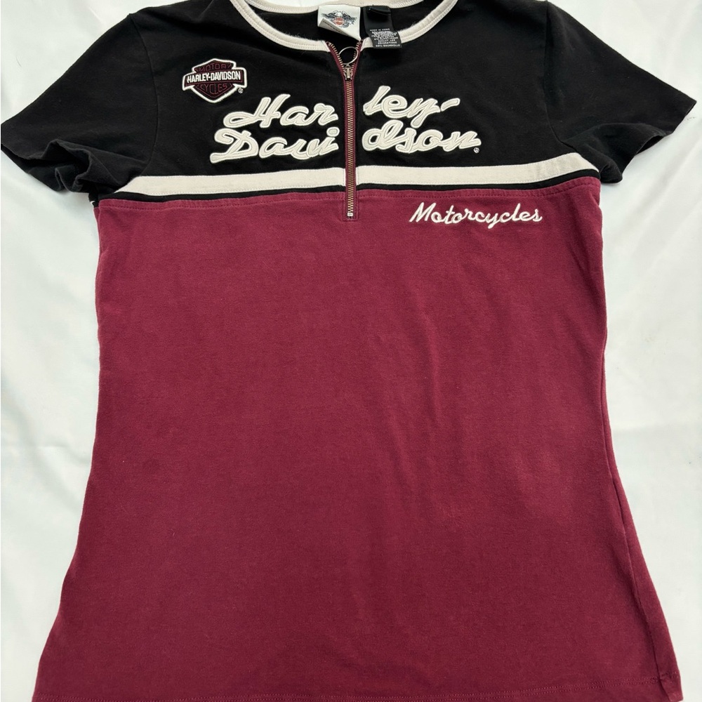 Harley-Davidson Black and Burgundy Zipper Tee